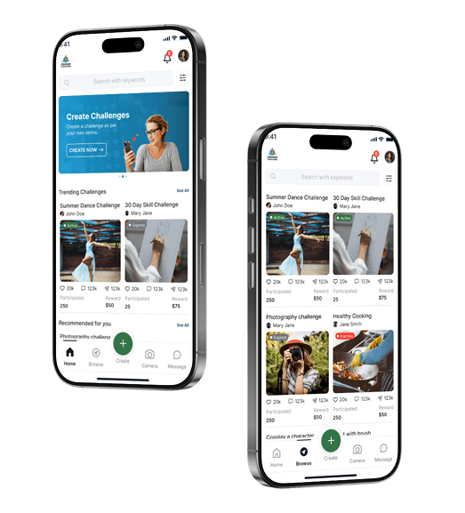 Challengers mobile app interface showing FAQ and help features